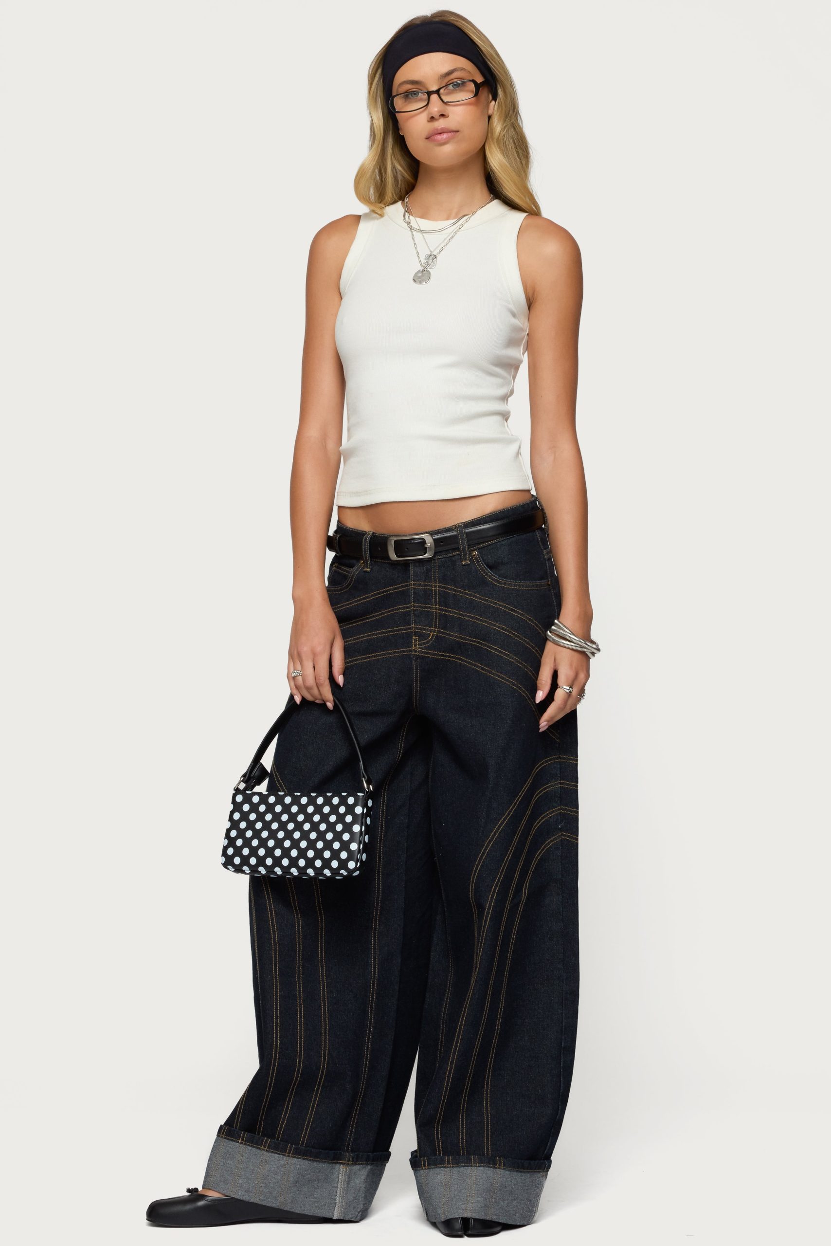 Cuffed Low Rise Wide Leg Jeans - Image 2