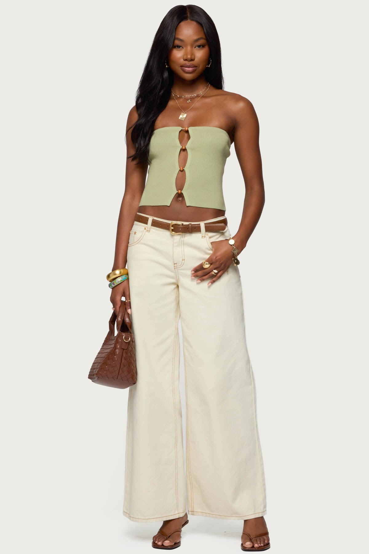 Bead Cut Out Strapless Knit Top - Image 2