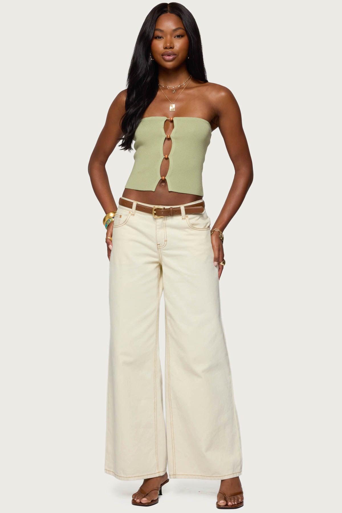 Bead Cut Out Strapless Knit Top - Image 4