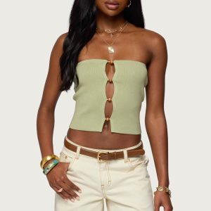Bead Cut Out Strapless Knit Top