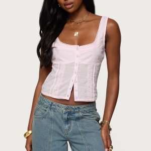 Embroidered Cotton Button Up Top