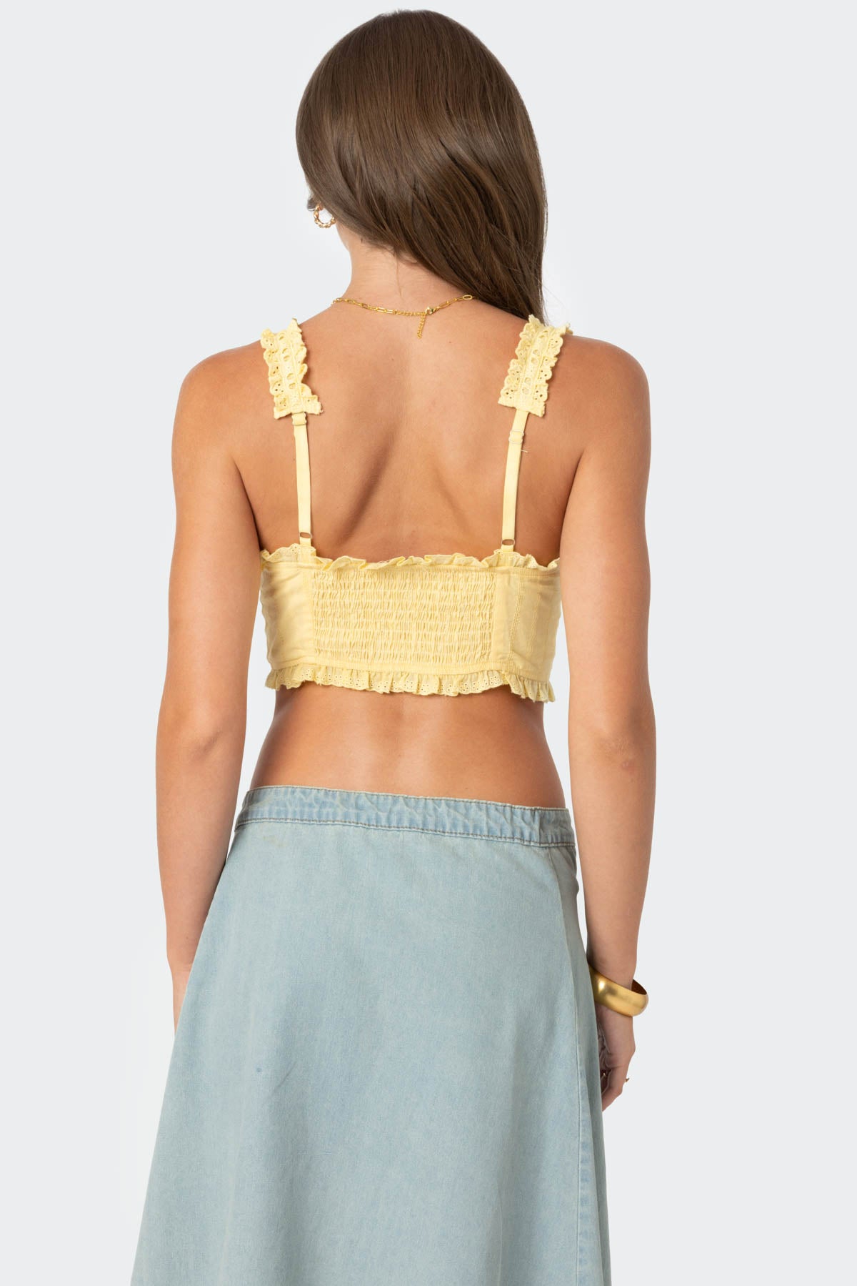 Button Front Cropped Eyelet Corset - Image 4