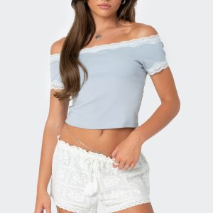 Lace Trim Off Shoulder Top