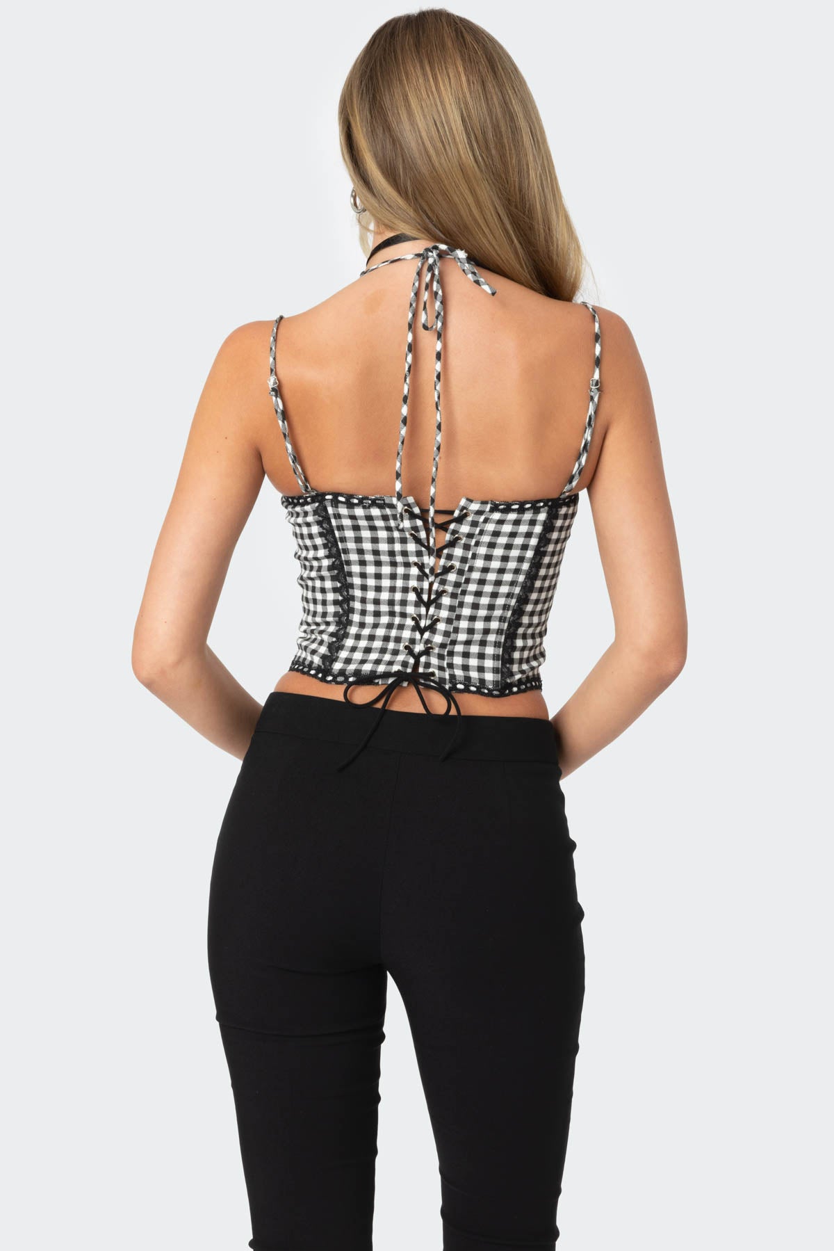 Gingham Lace Trim Corset - Image 5
