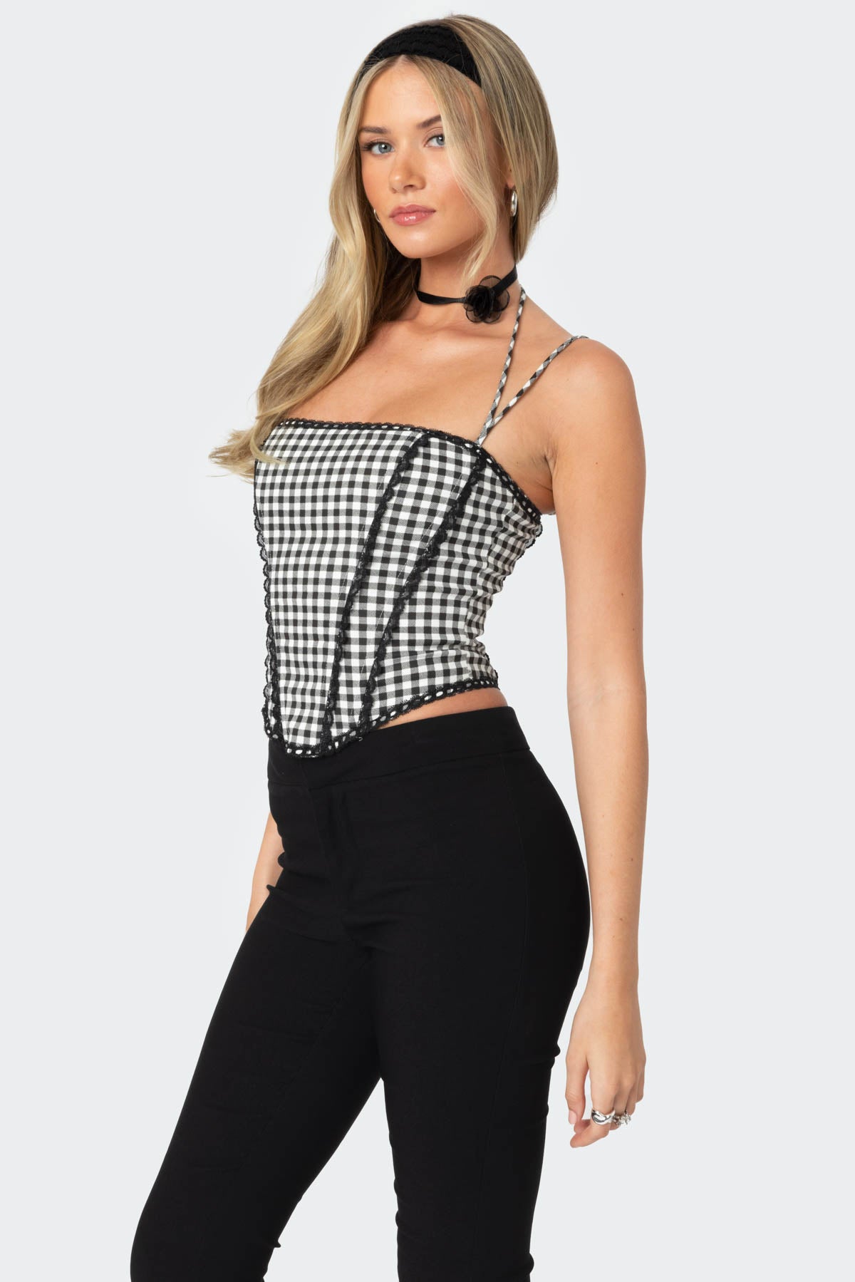 Gingham Lace Trim Corset - Image 3