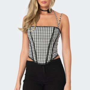 Gingham Lace Trim Corset