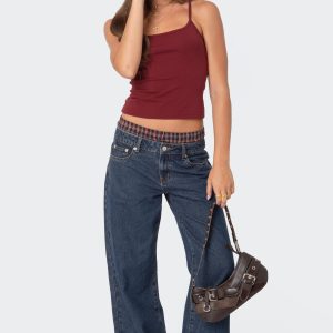 Plaid Boxer Detail Relaxed Jeans