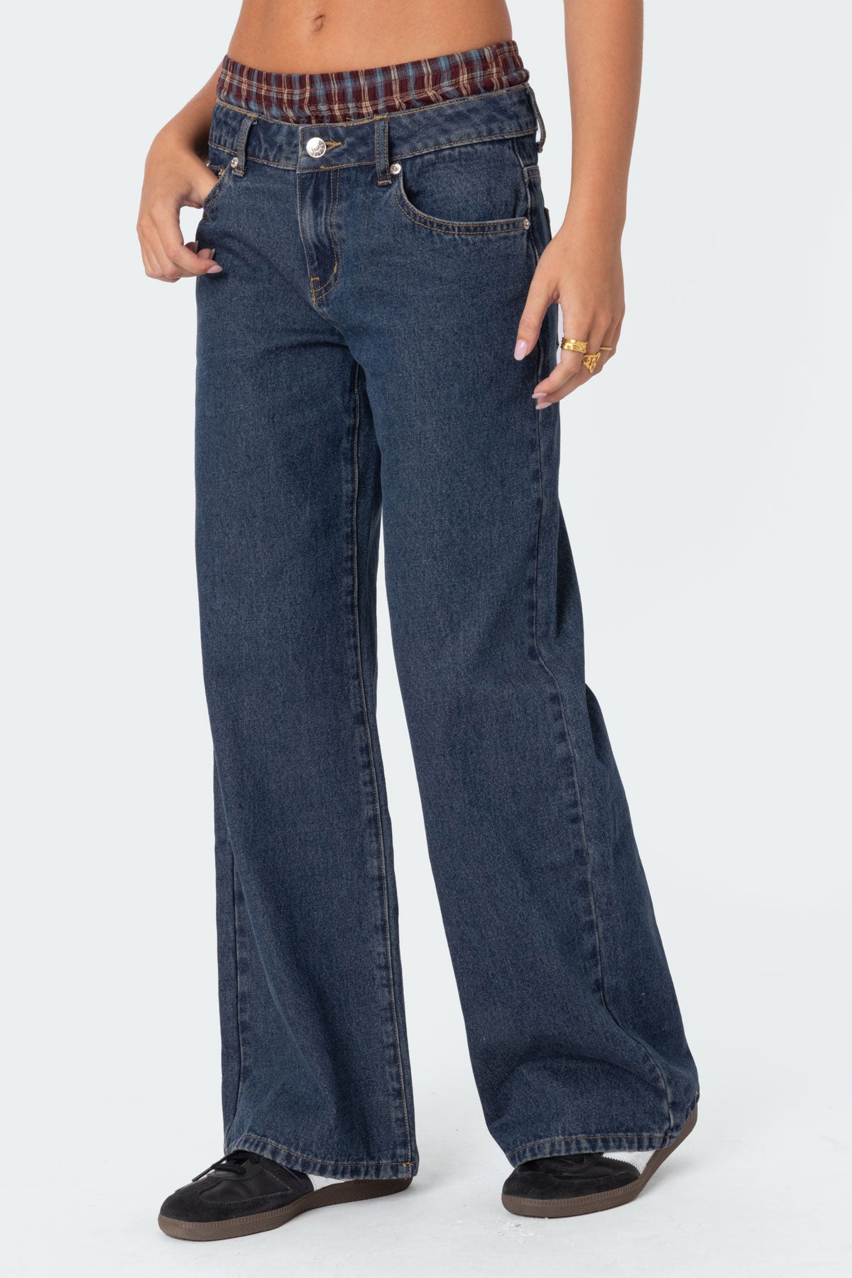 Plaid Boxer Detail Relaxed Jeans - Image 2