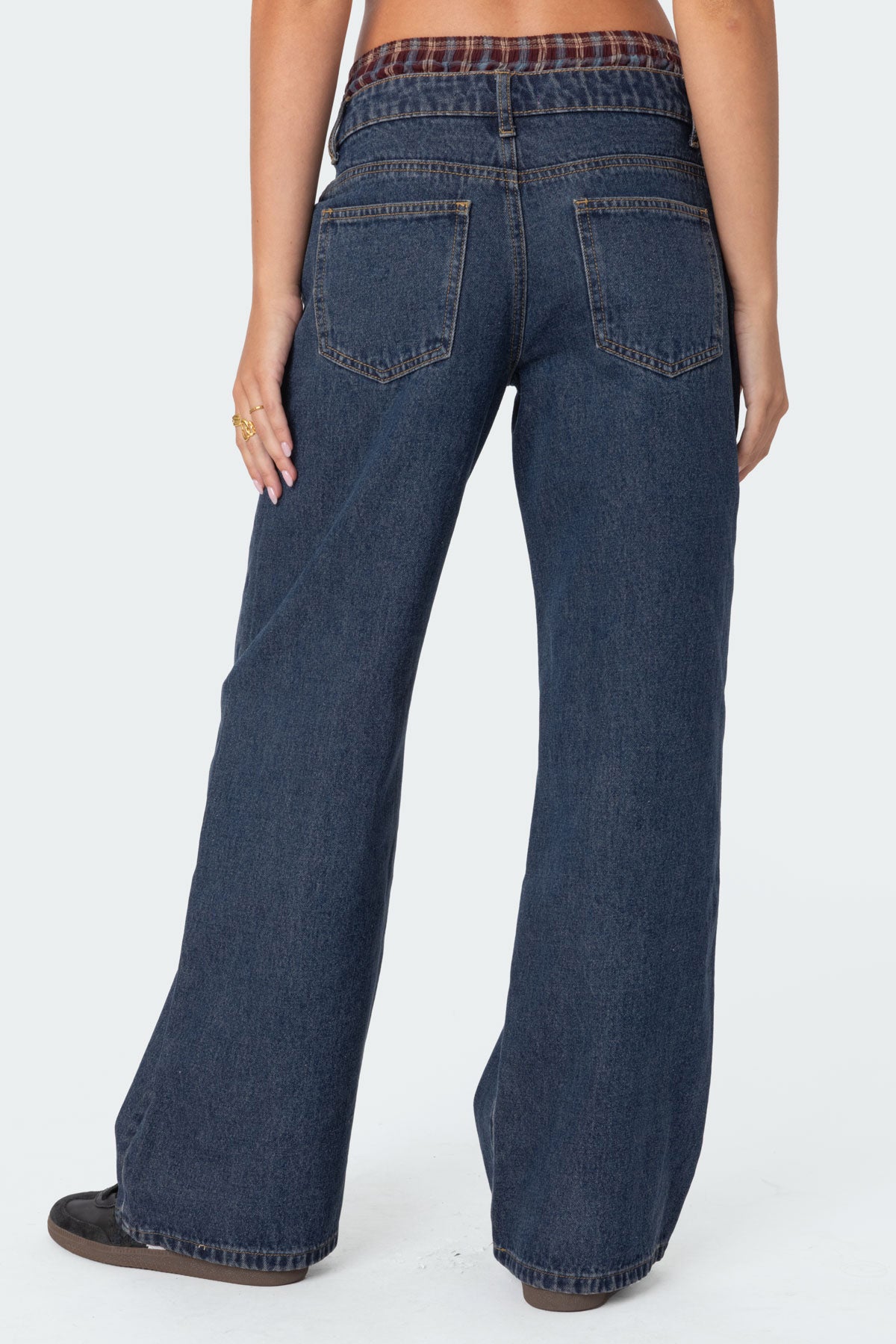 Plaid Boxer Detail Relaxed Jeans - Image 3