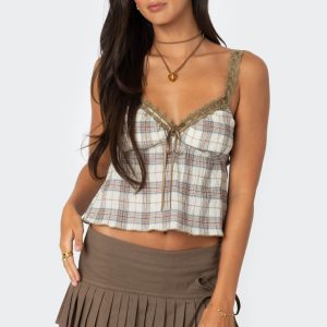 Plaid Lace Trim Tank Top