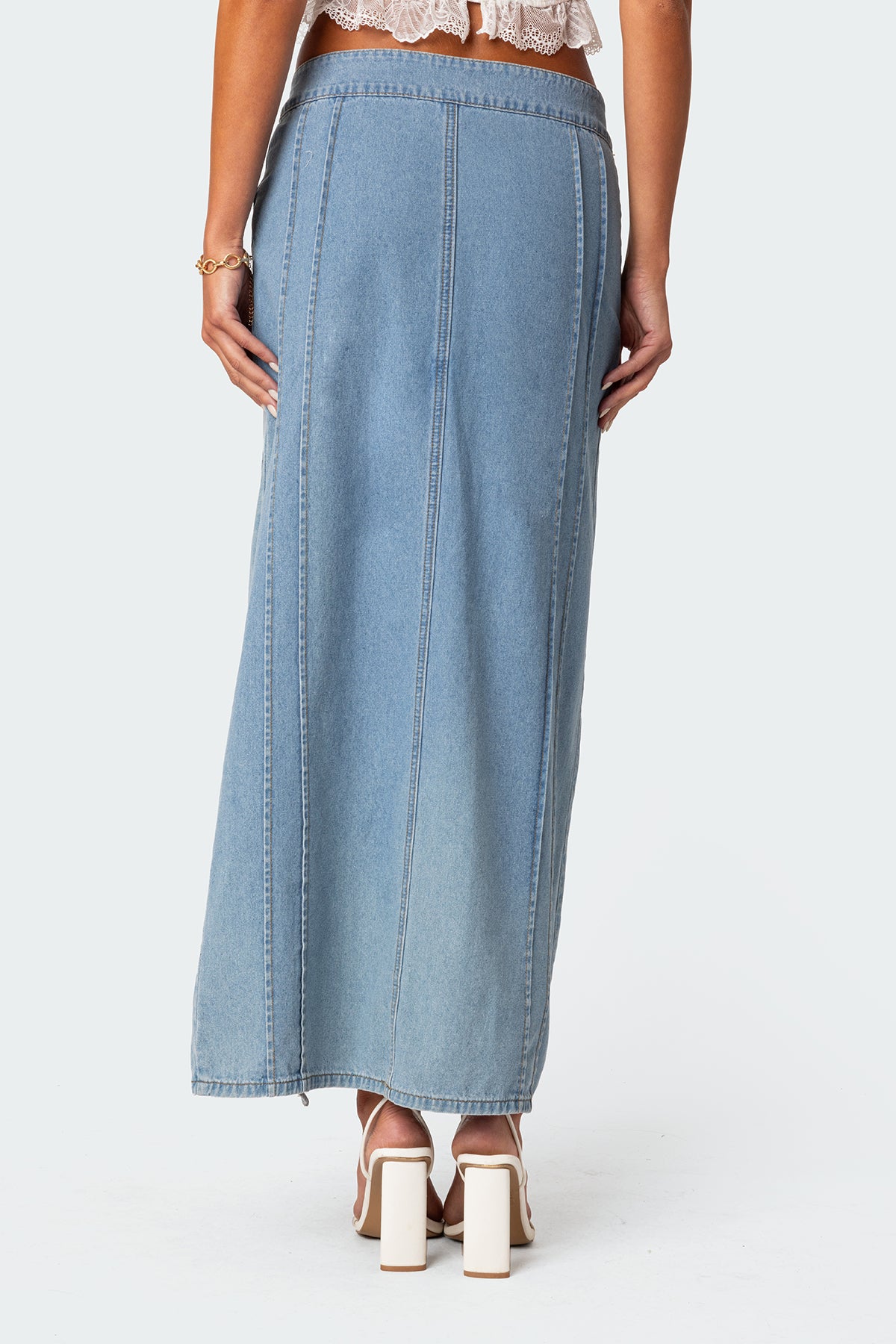 Valencia Ruffle Slitted Denim Maxi Skirt - Image 4