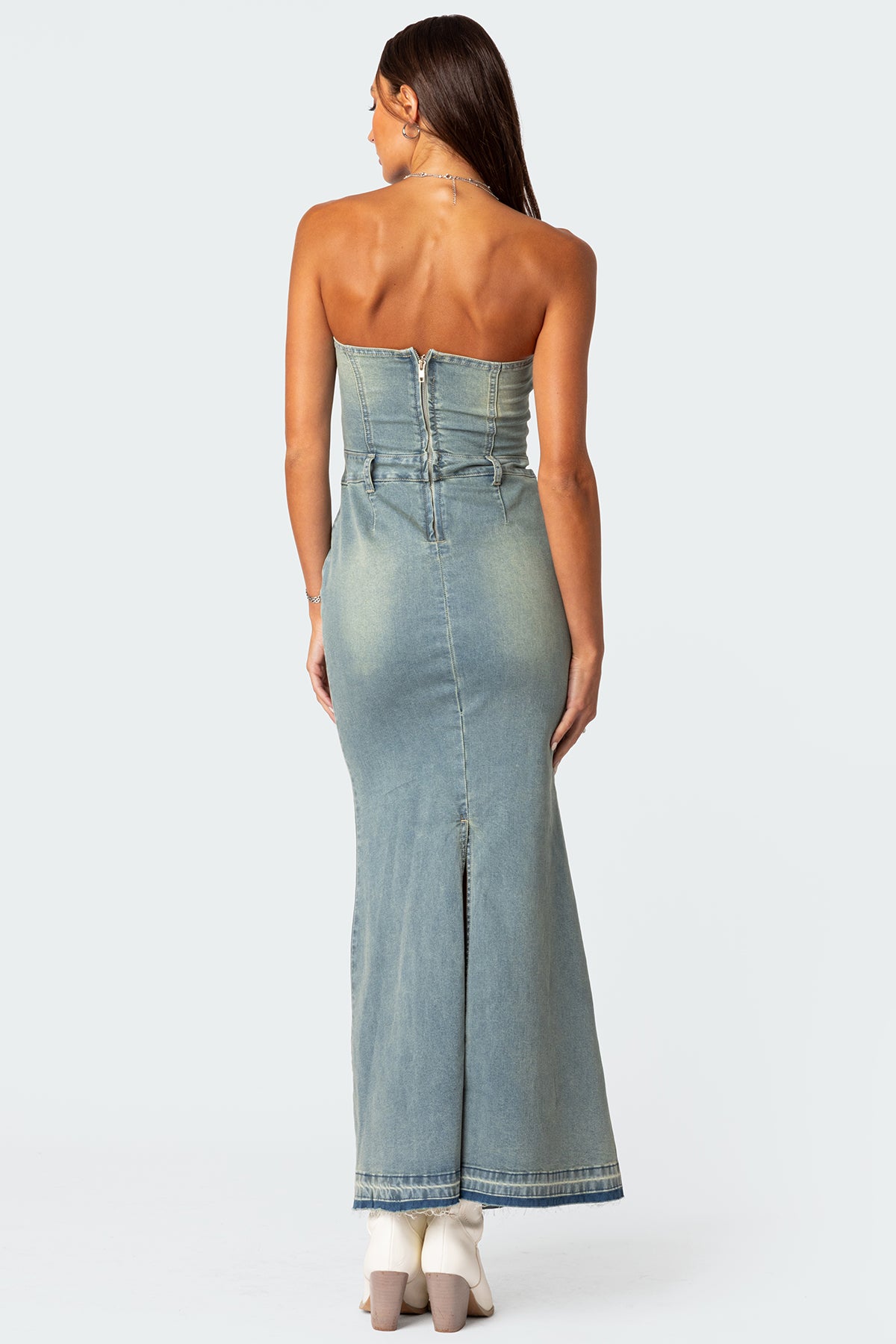 Astoria Slitted Denim Maxi Dress - Image 4