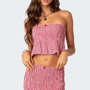 Gingham Scrunch Tube Top