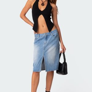 Junia Slitted Denim Midi Skirt