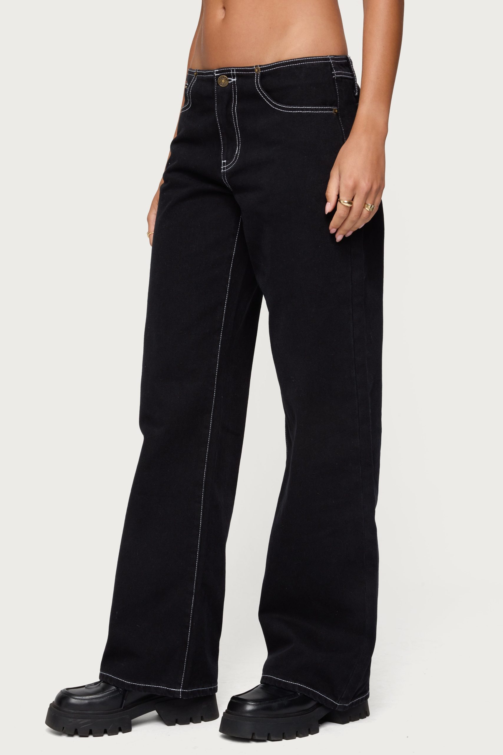 Contrast Stitch Low Rise Jeans - Image 4