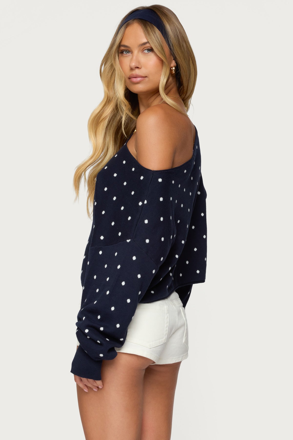 Oversized Off Shoulder Polka Dot Sweater - Image 6