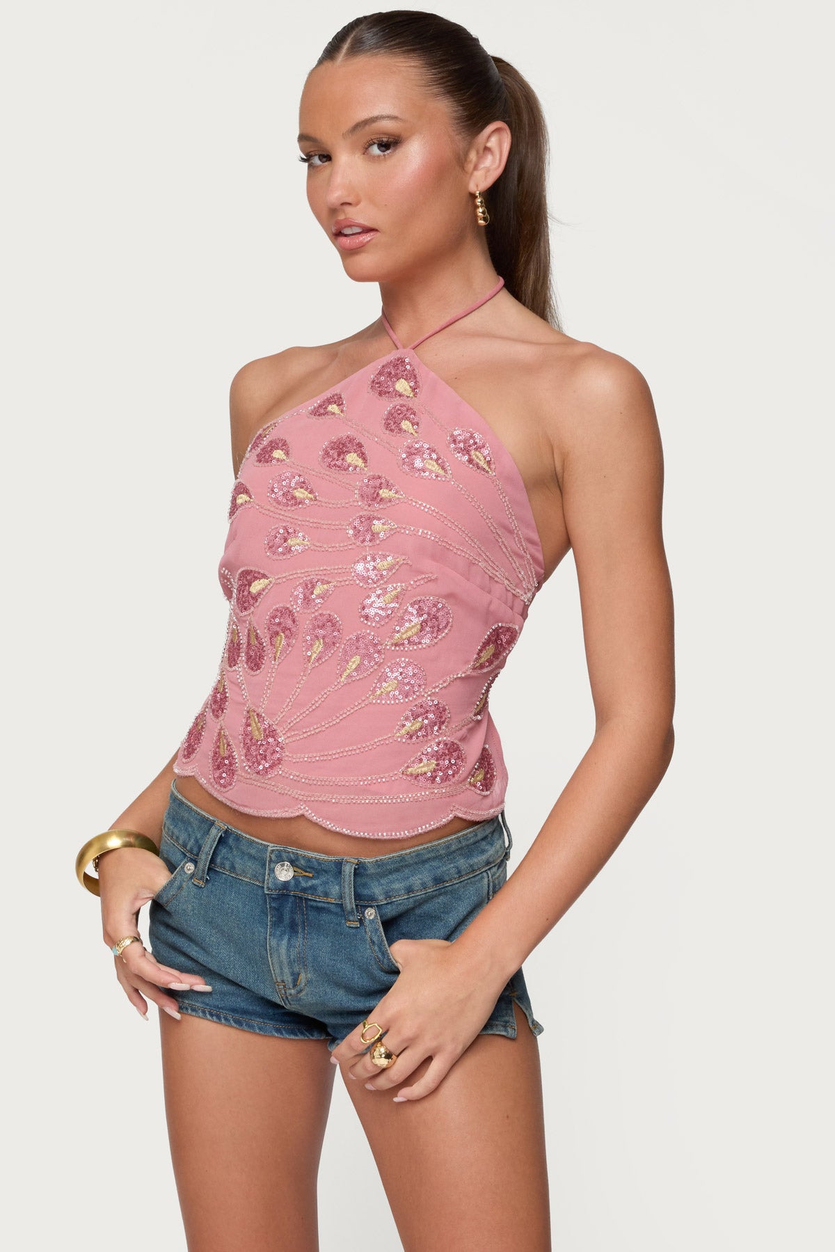 Embroidered Bead & Sequin Halter Top - Image 3