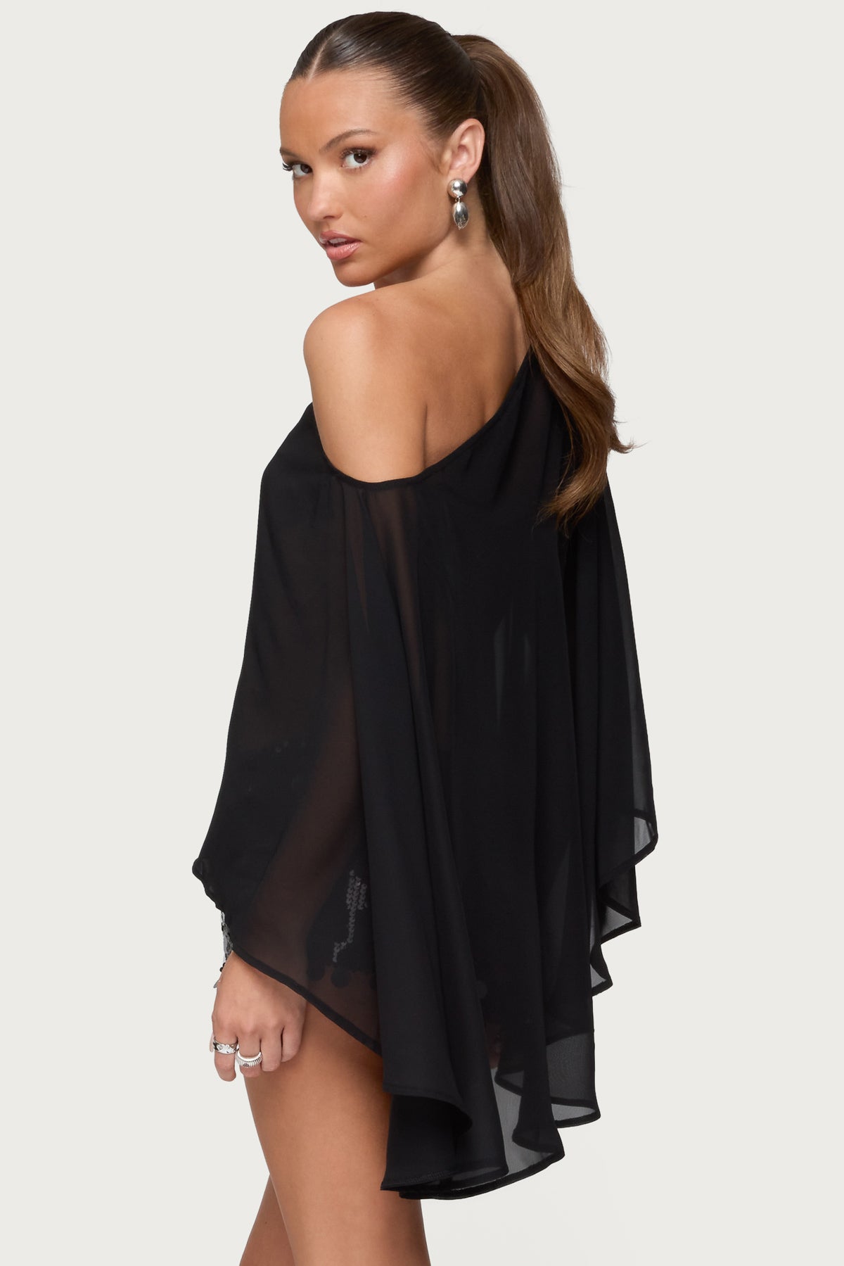 Sheer Chiffon Asymmetric Poncho - Image 5