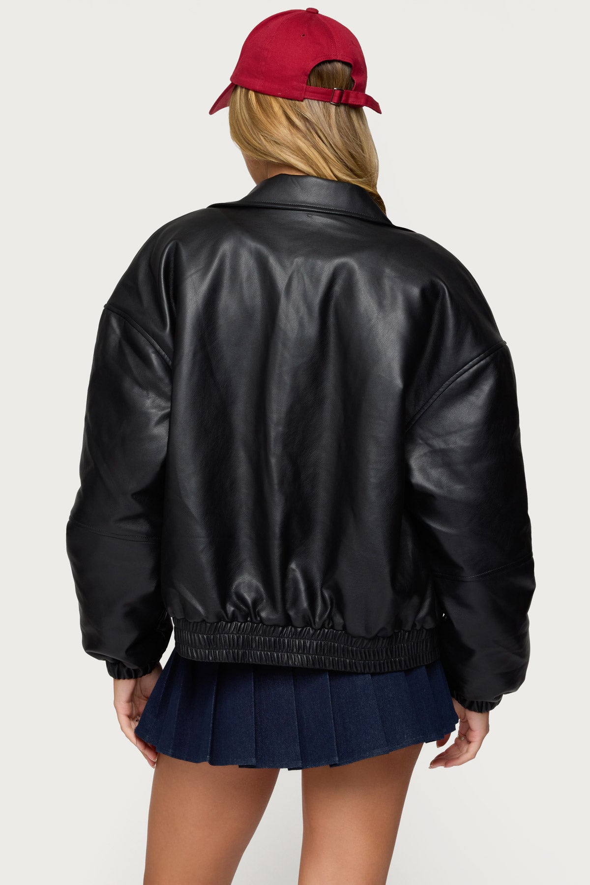 Halley Faux Leather Bomber Jacket - Image 6