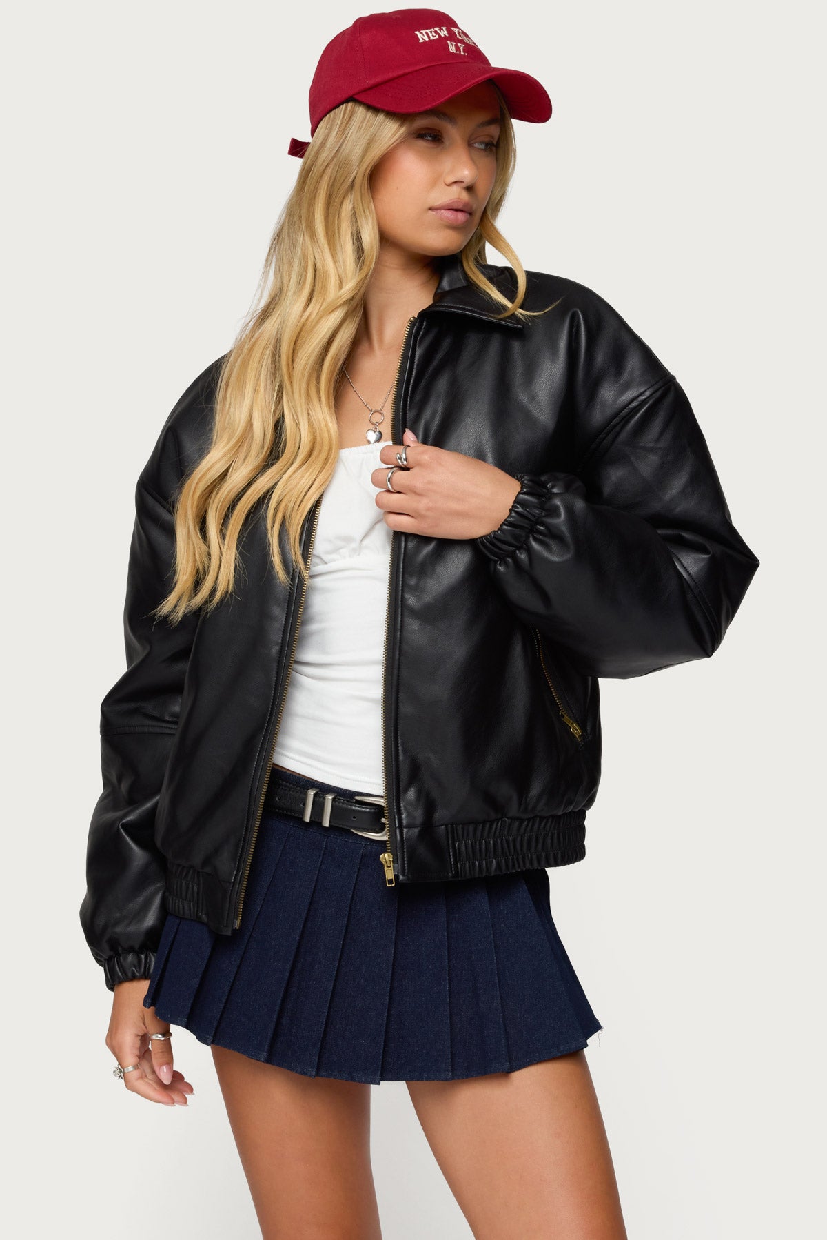 Halley Faux Leather Bomber Jacket - Image 2