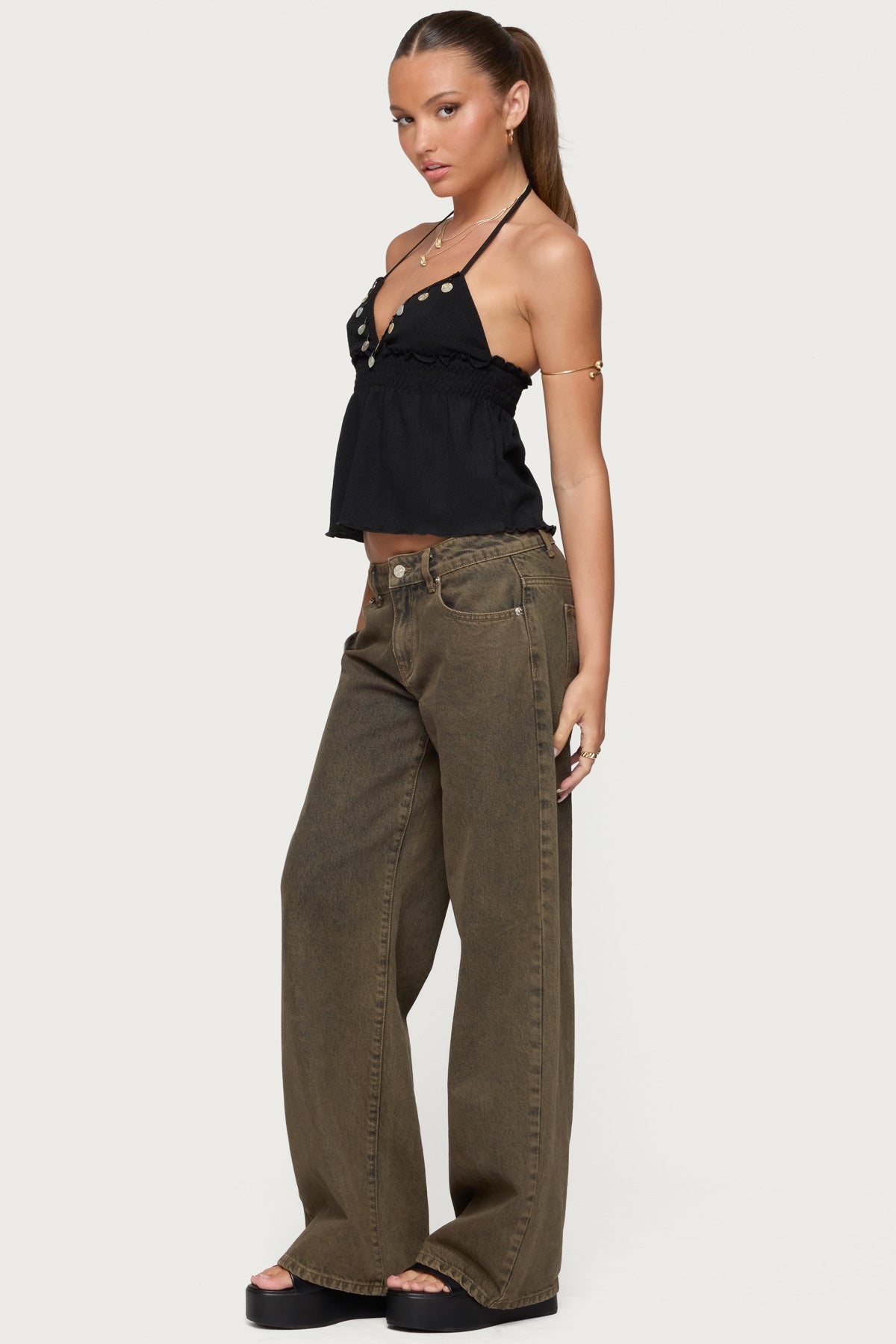 Textured Iridescent Babydoll Halter Top - Image 4