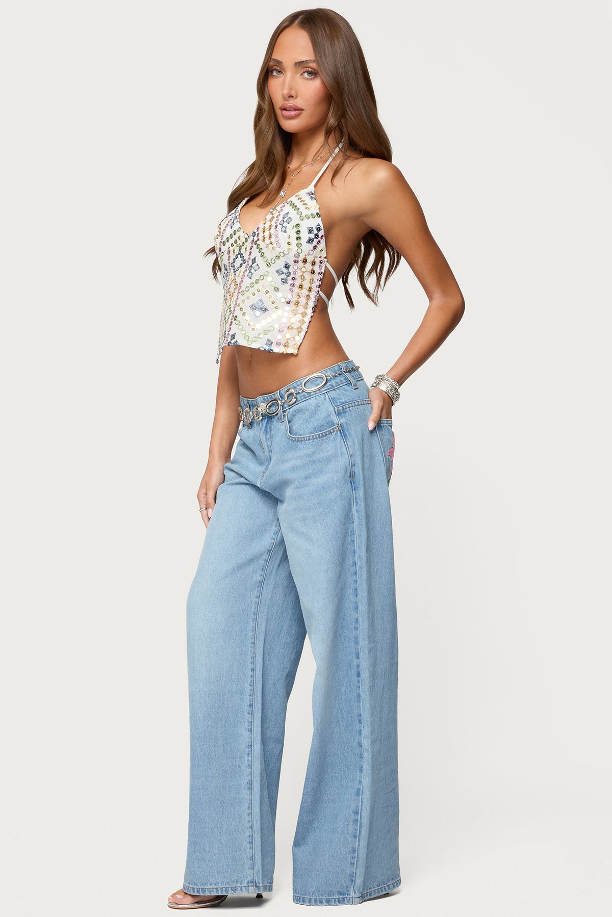 Embroidered Sequin Backless Top - Image 4