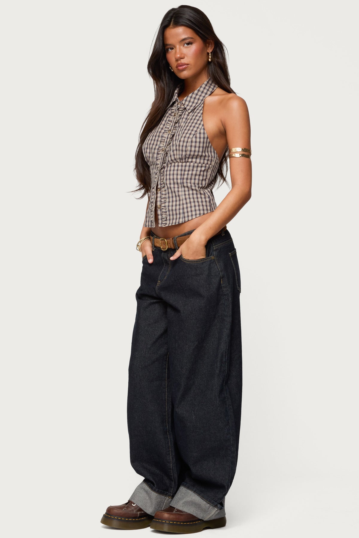 Imrie Plaid Collared Halter Top - Image 4