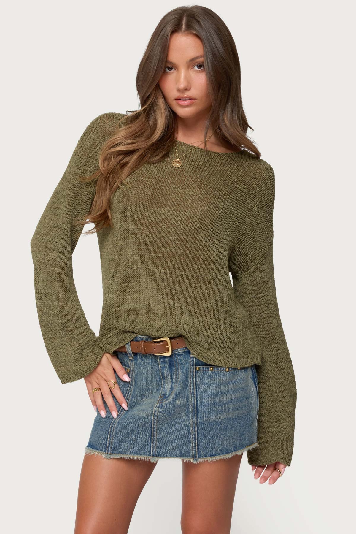 Drop Shoulder Light Knit Sweater - Image 2