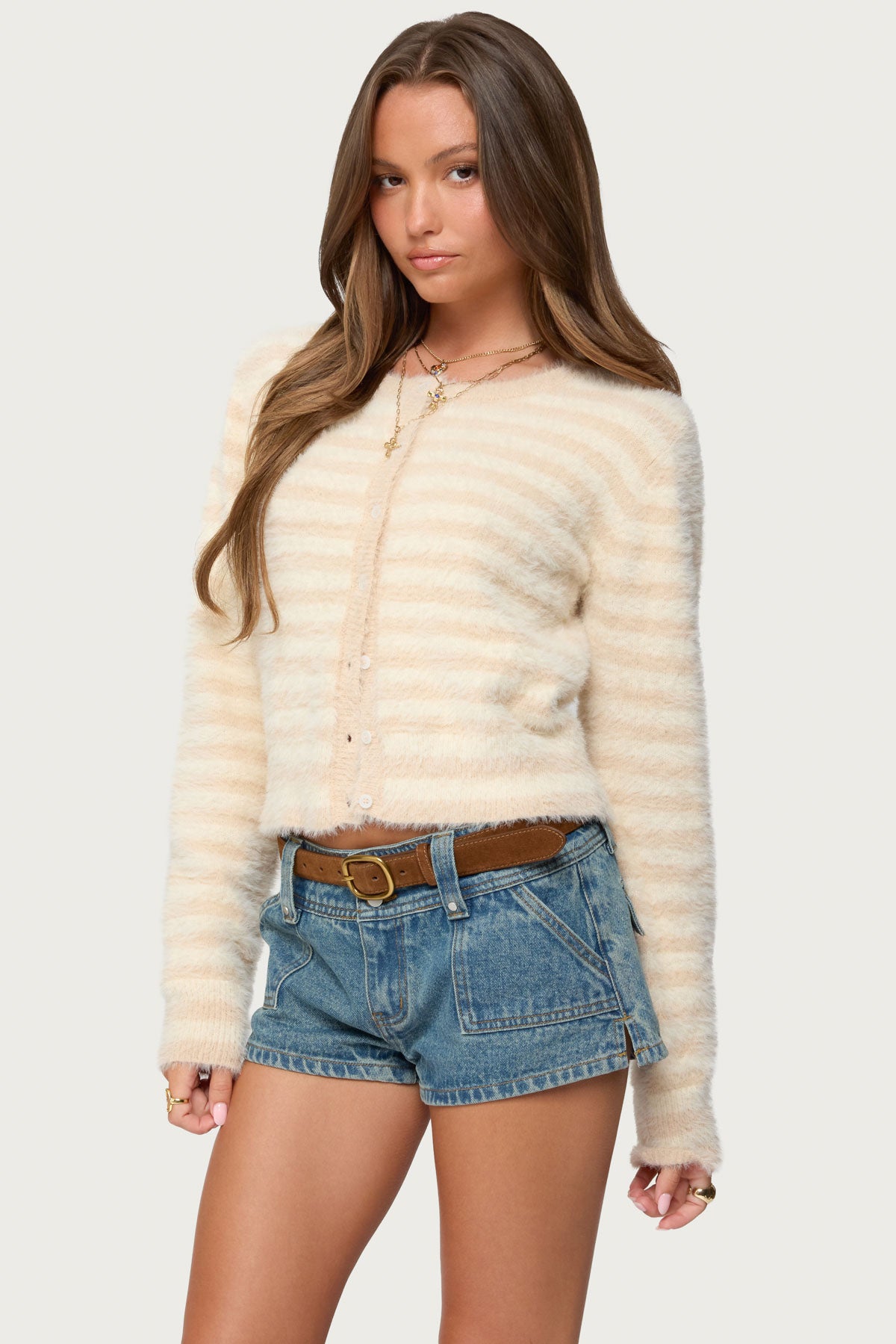 Aria Striped Fuzzy Knit Cardigan - Image 3