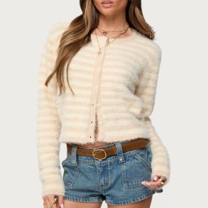 Aria Striped Fuzzy Knit Cardigan