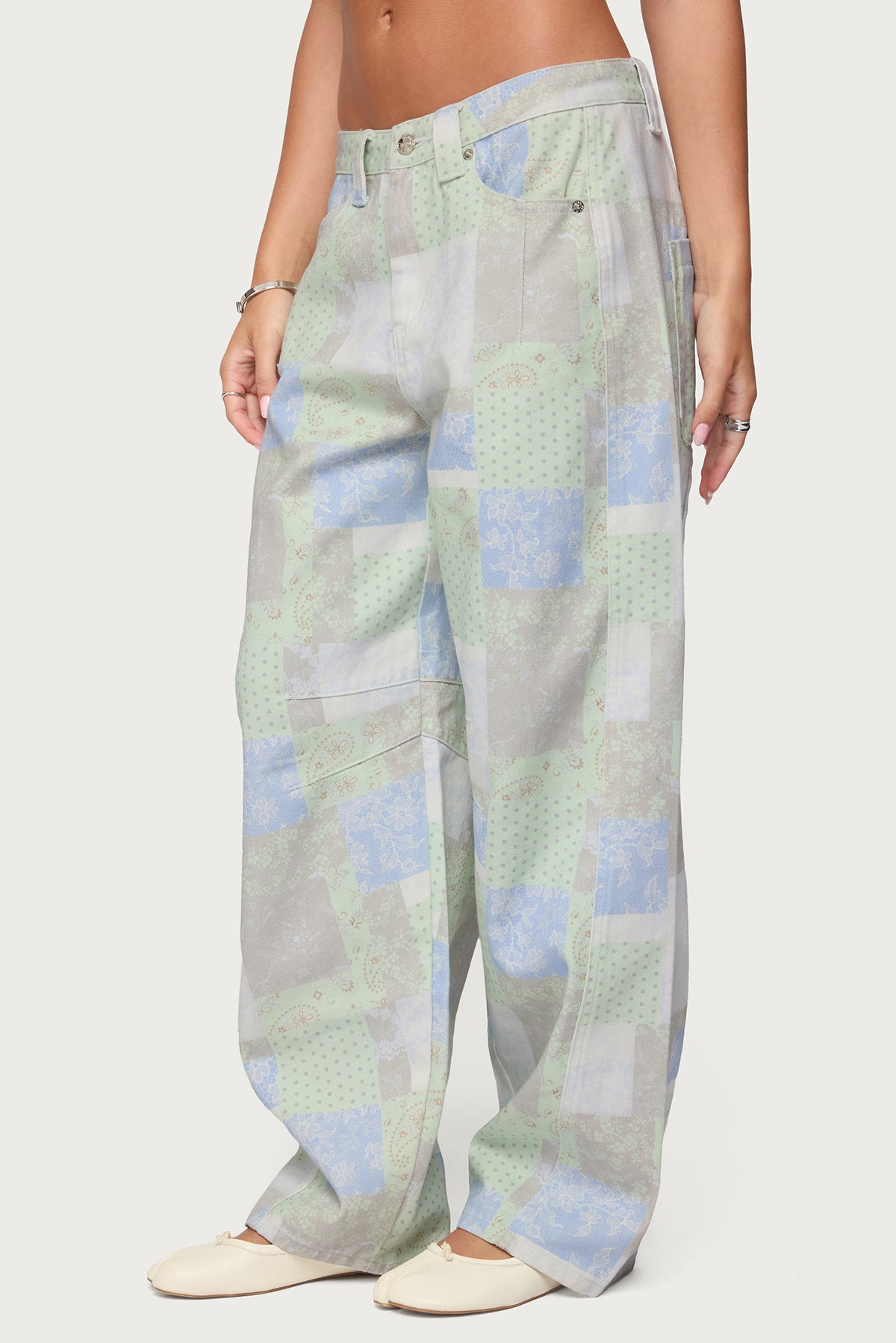 Patchwork Low Rise Baggy Jeans - Image 3
