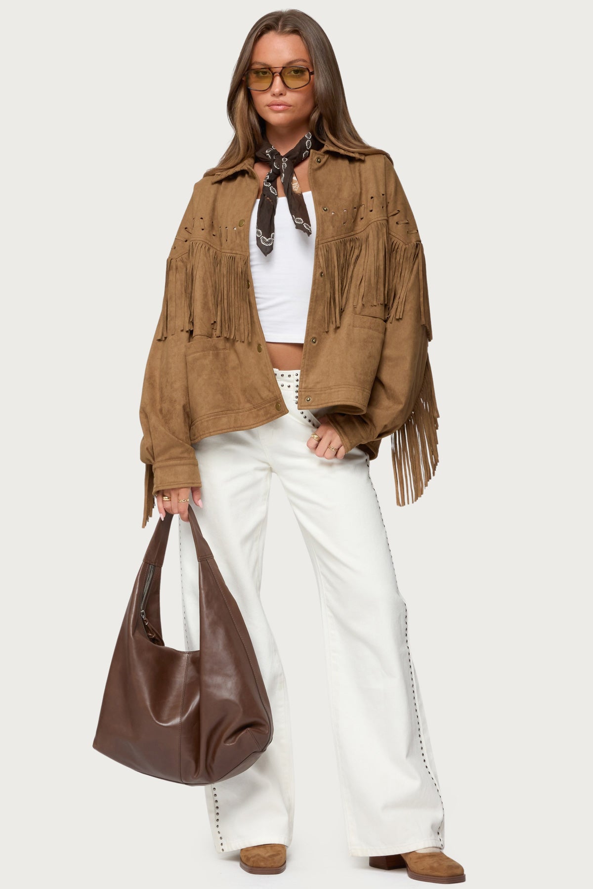 Evonka Fringe Faux Suede Jacket - Image 3