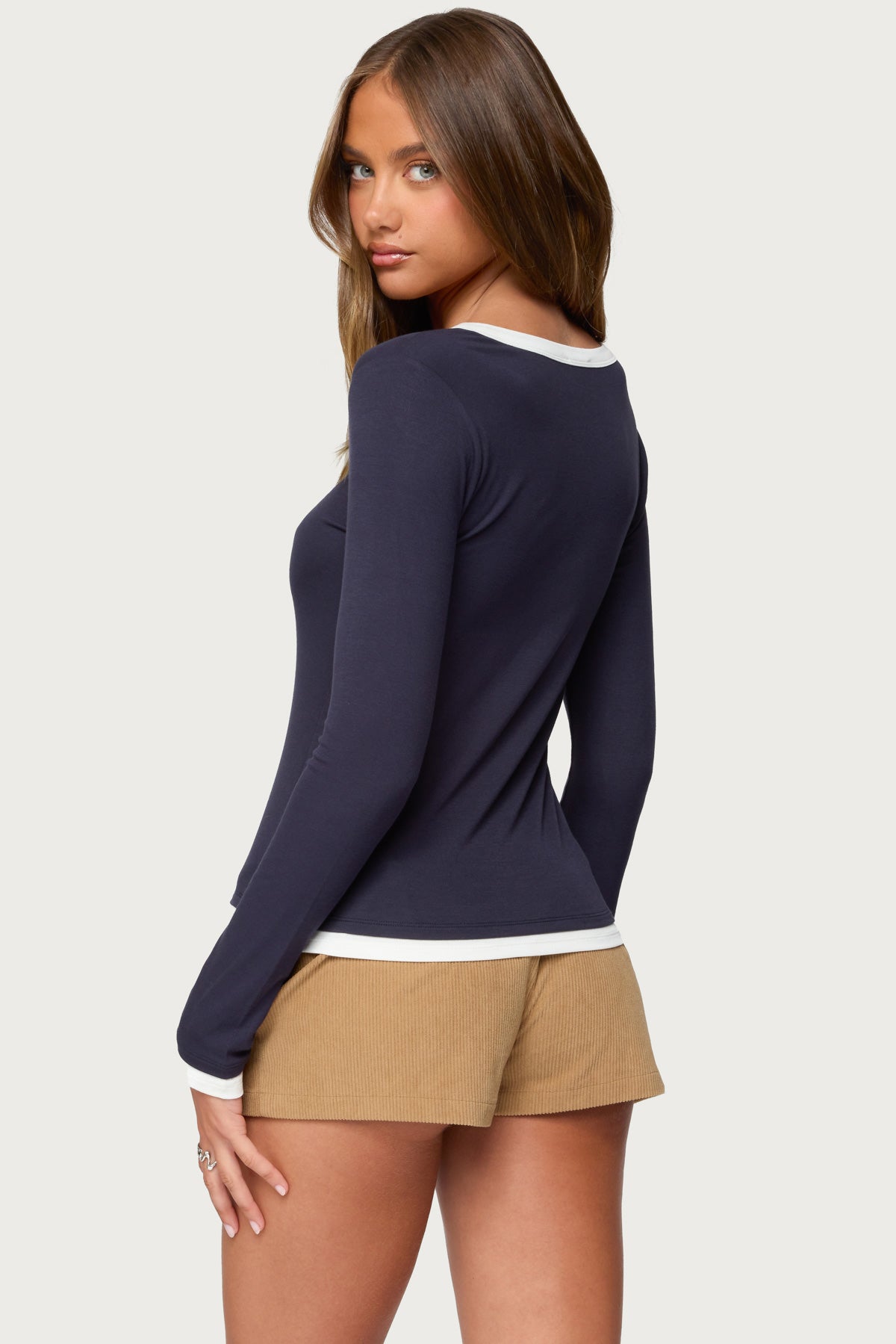 Contrast Layered Look Henley Top - Image 4