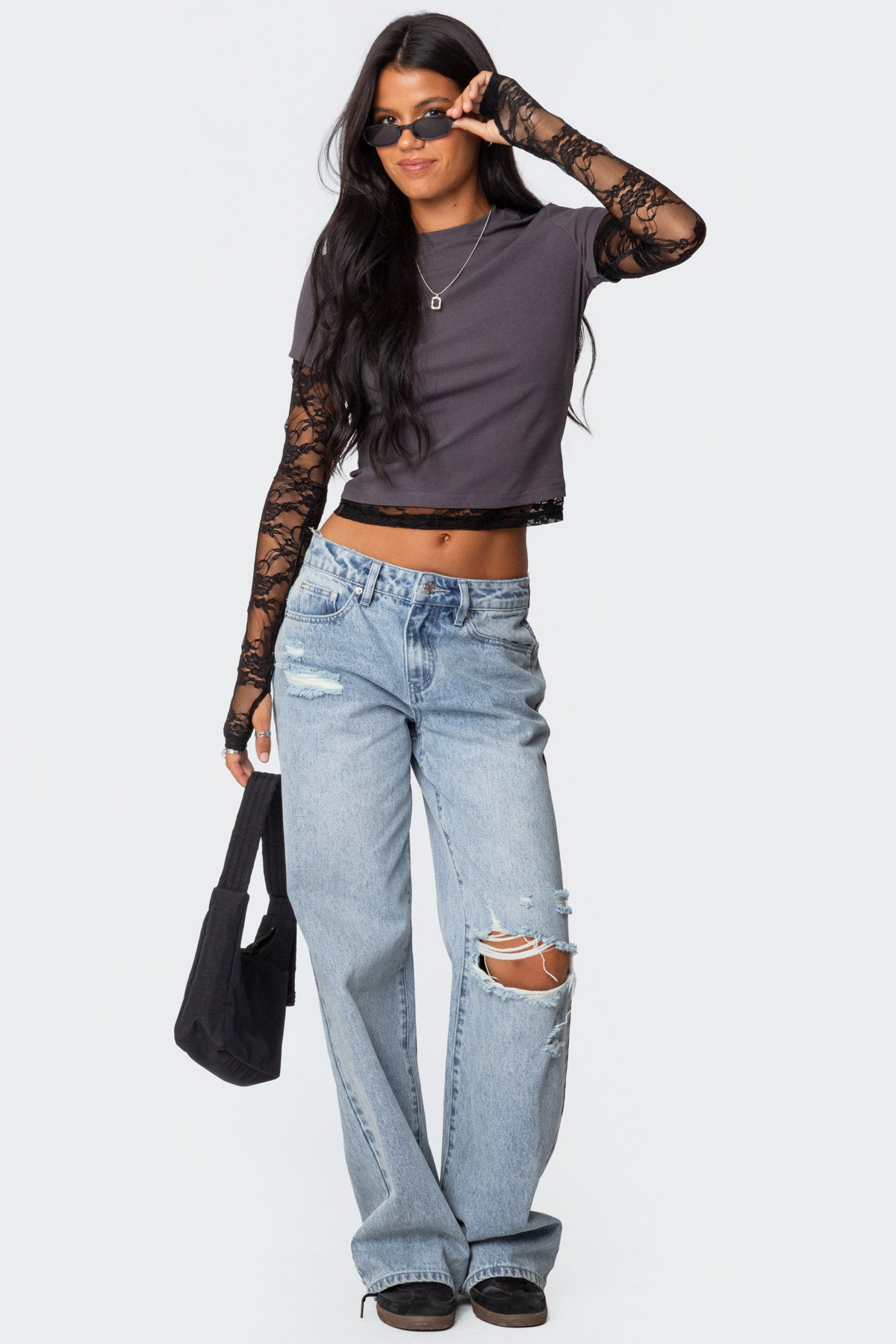 Layered Lace Sleeve T Shirt - Image 2