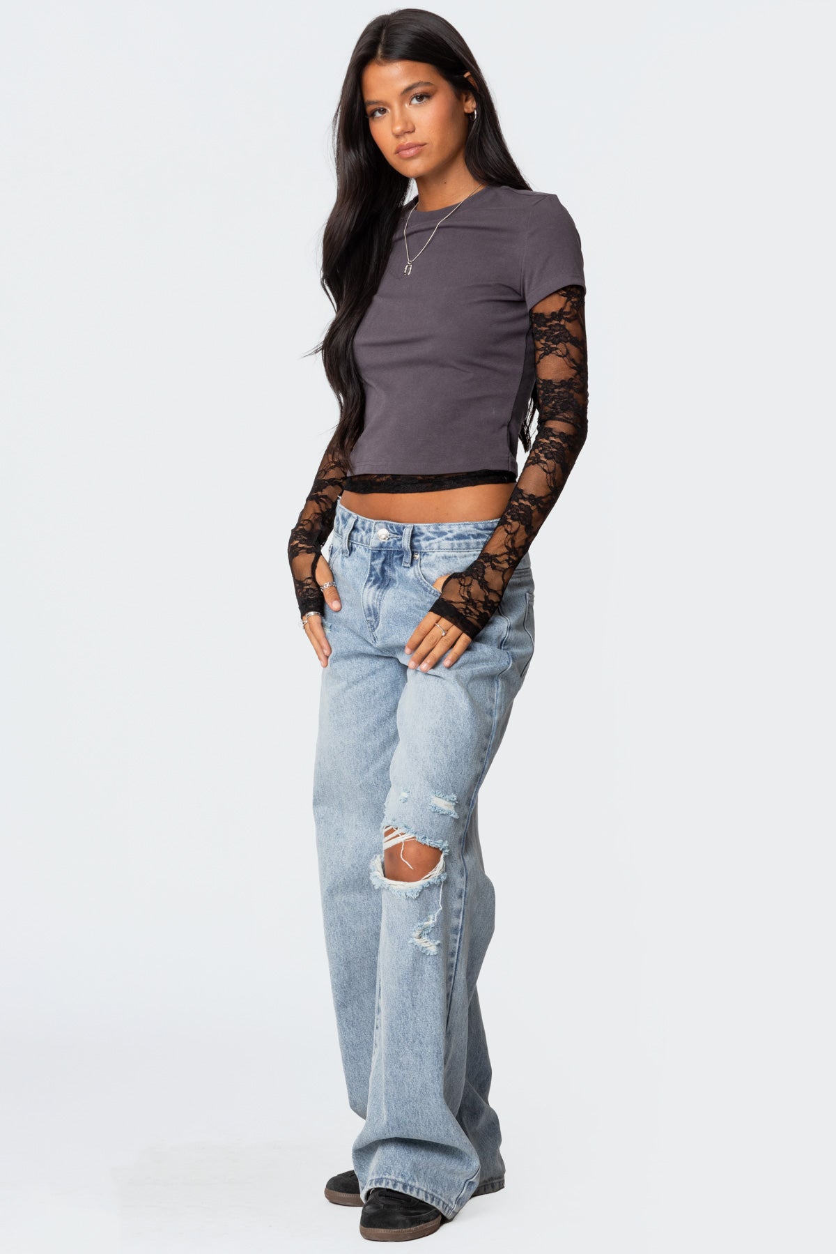 Layered Lace Sleeve T Shirt - Image 4