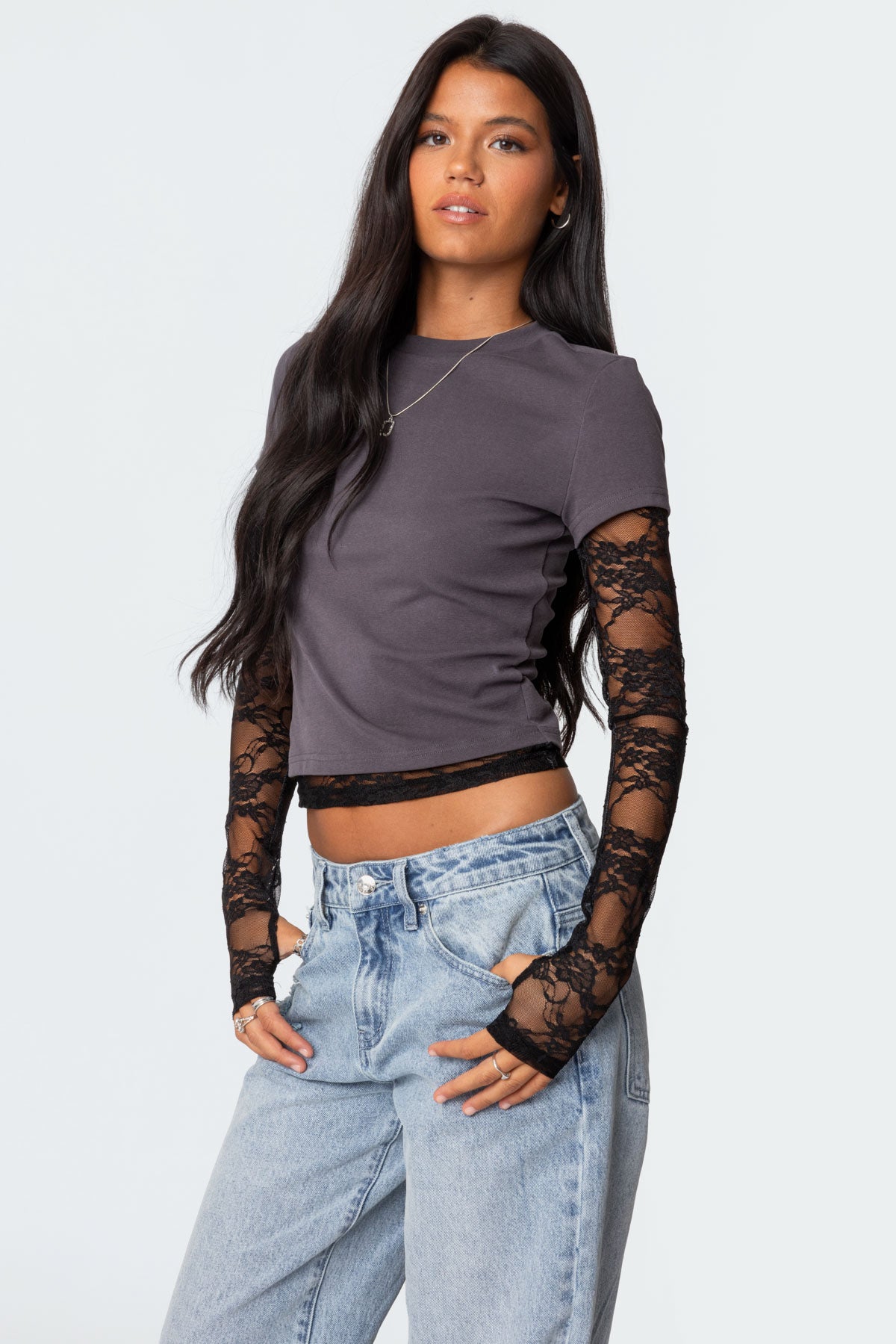 Layered Lace Sleeve T Shirt - Image 3