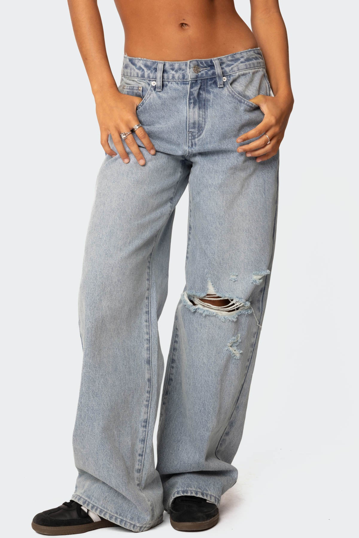 Adam Distressed Wide Leg Jeans - Image 2