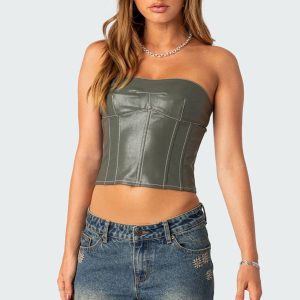 Moss Faux Leather Lace Up Corset