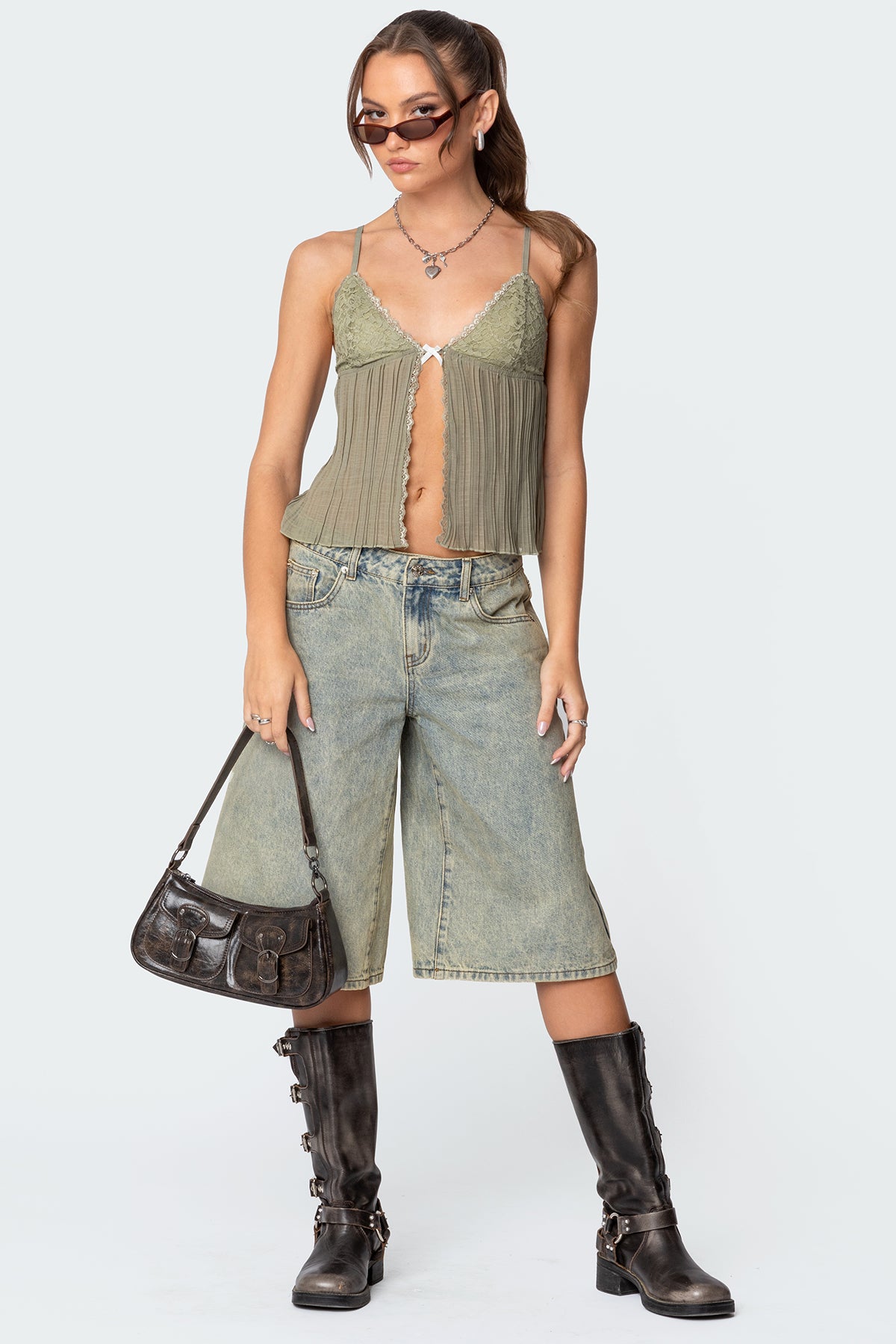 Pleated Lacey Split Front Tank Top - Image 2