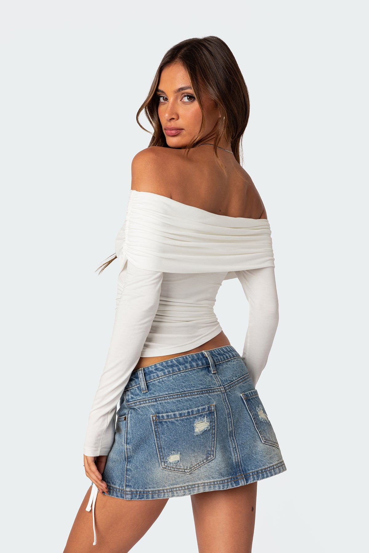 Gathered Fold Over Drawstring Top - Image 4