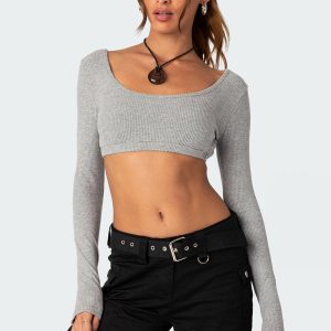 Sydney Ribbed Open Back Crop Top
