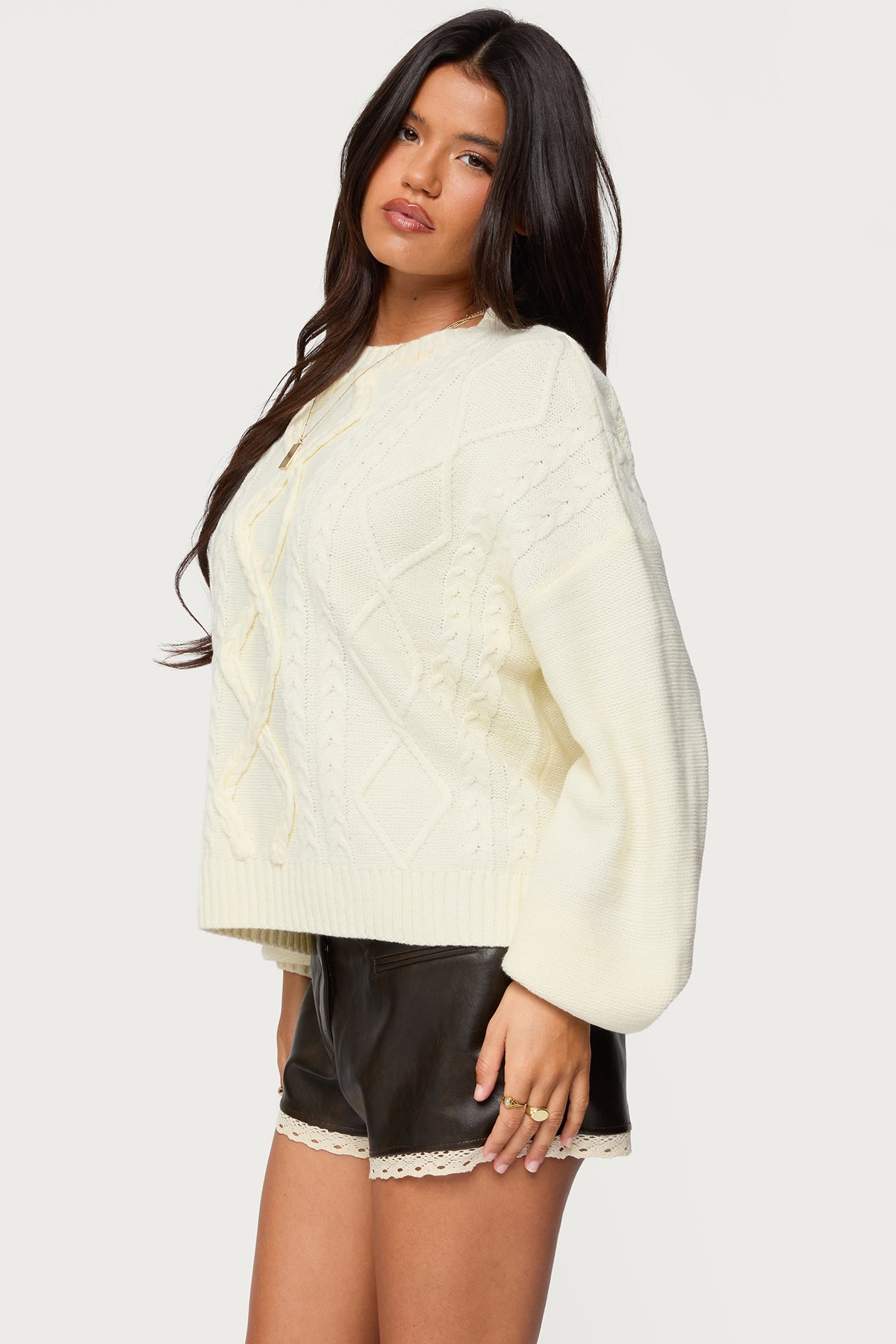 Braided Cable Knit Oversized Sweater - Image 3