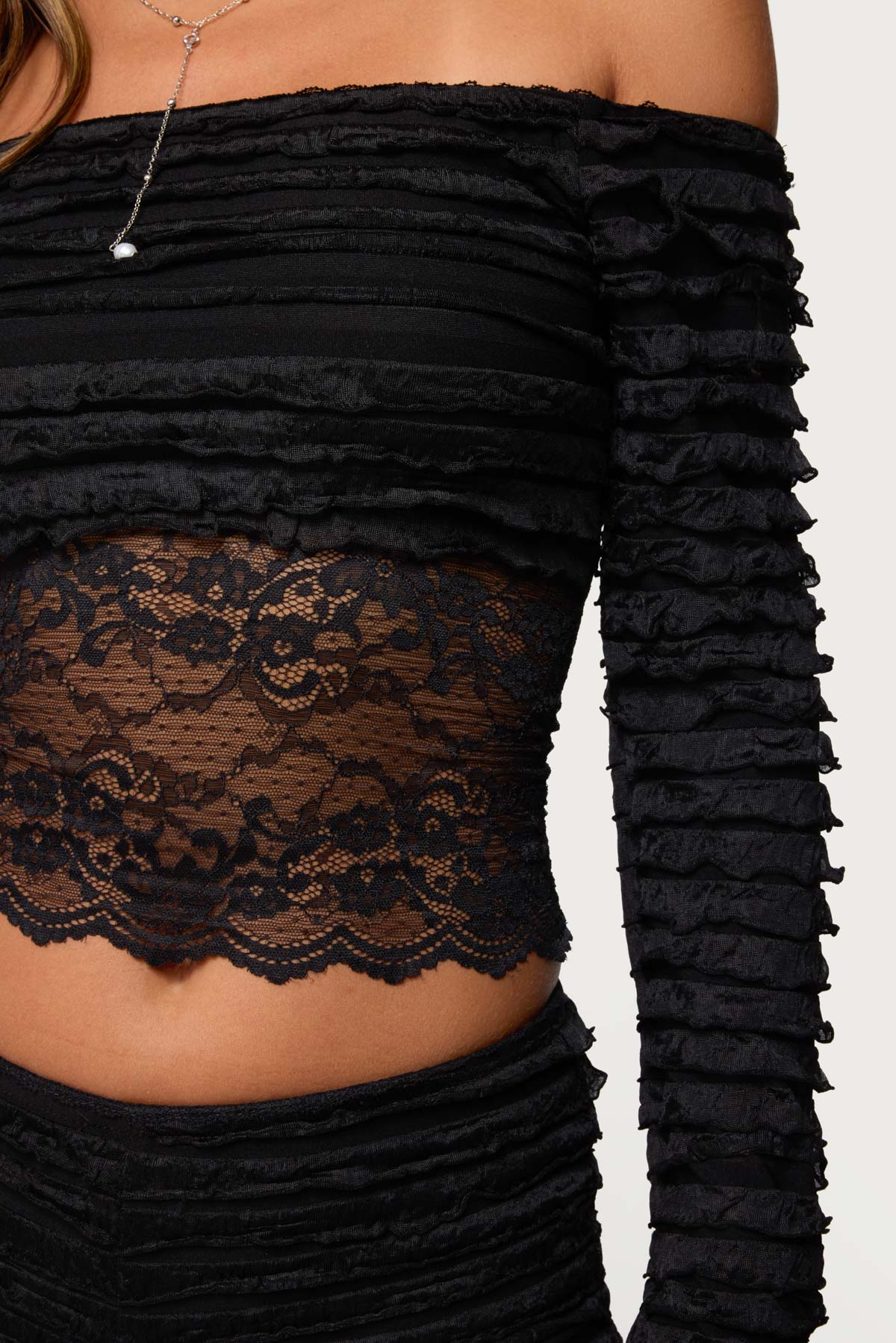 Tauri Lacey Ruffled Off Shoulder Top - Image 4