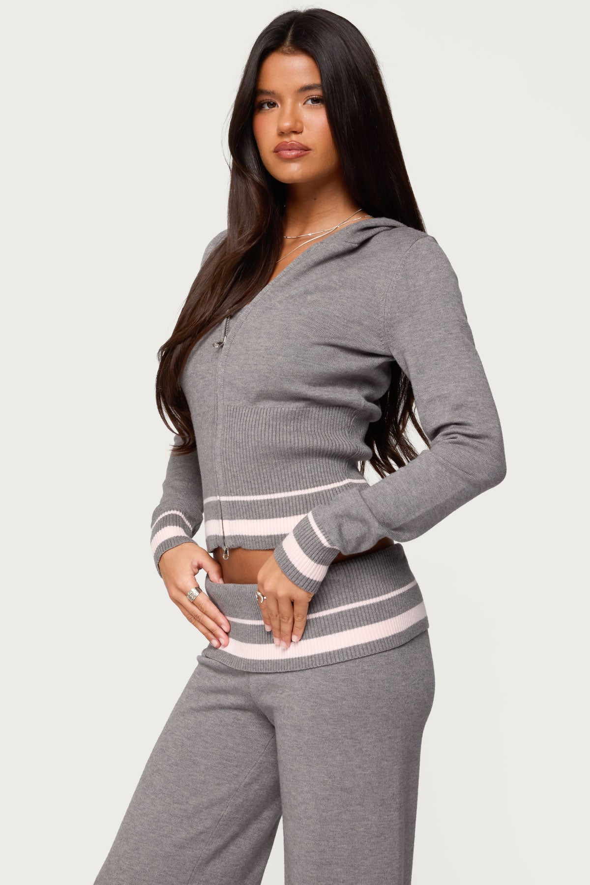 Kaliya Stripey Knit Zip Up Hoodie - Image 4