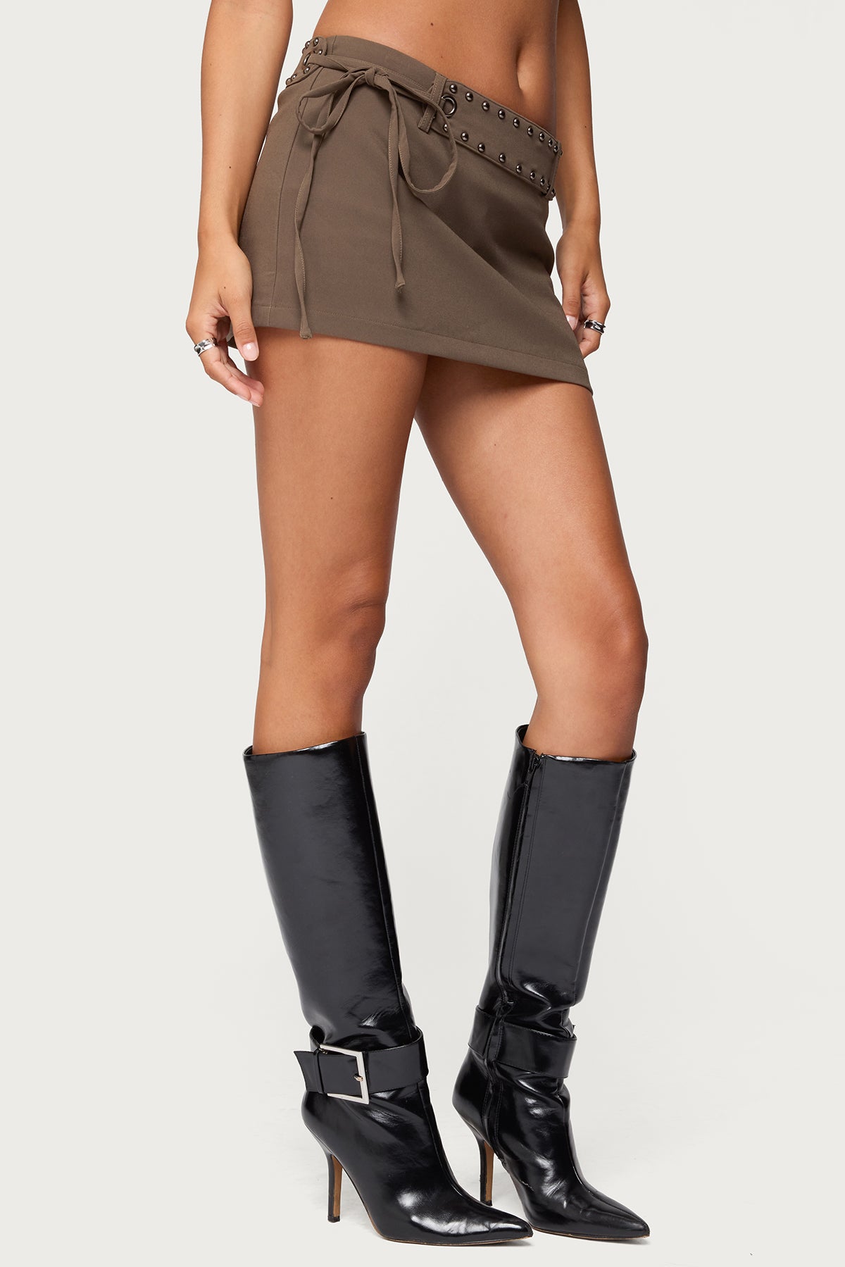 Studded Tie Belt Mini Skort - Image 3