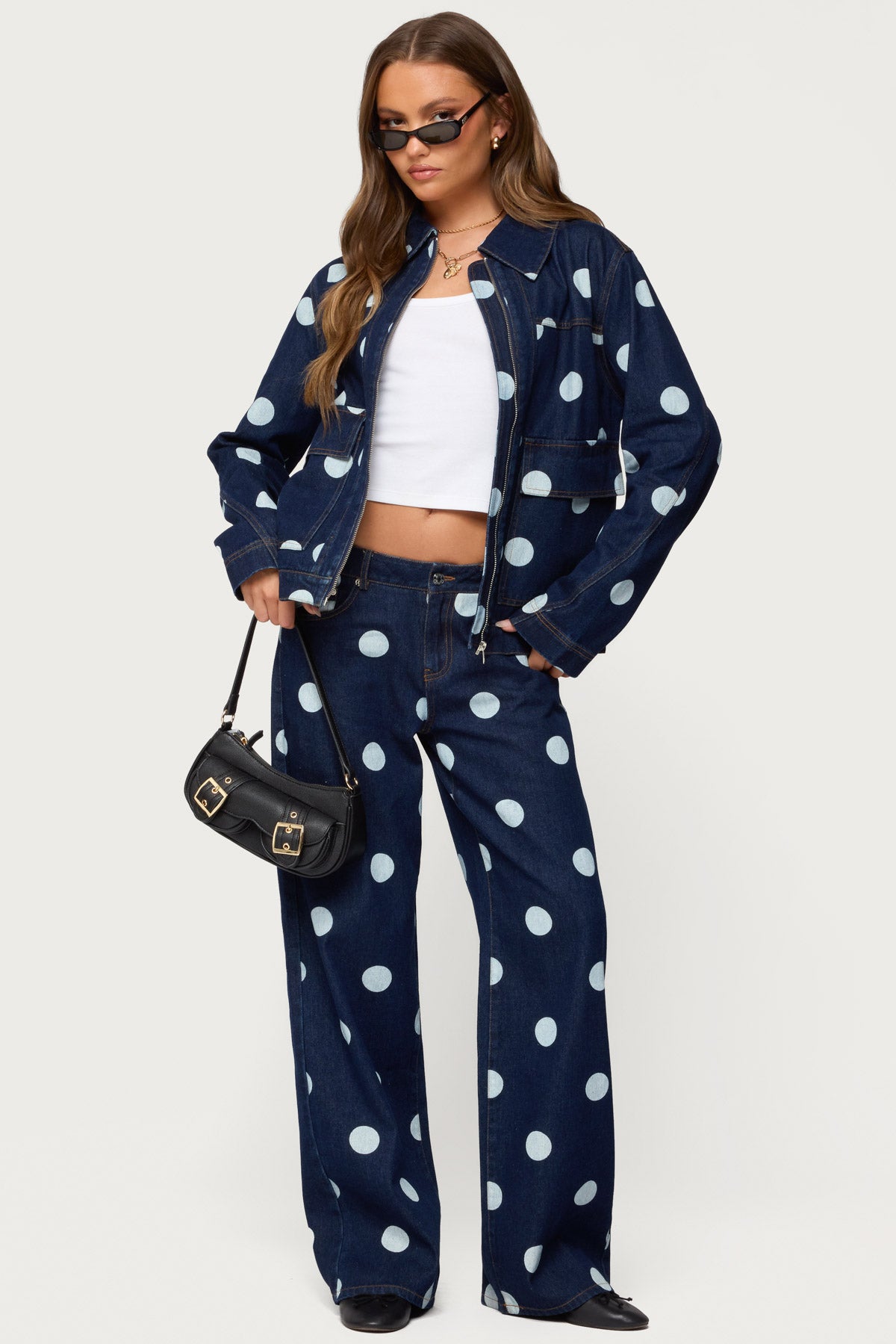 Leyah Polka Dot Oversized Denim Jacket - Image 3