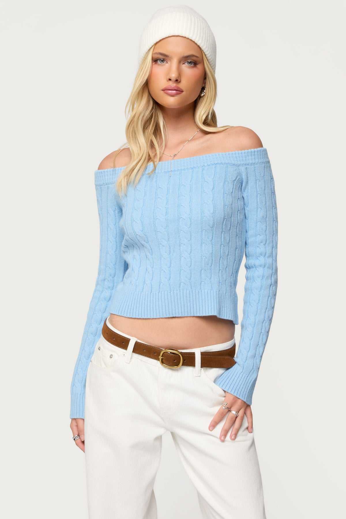 Taniza Off Shoulder Cable Knit Sweater - Image 2