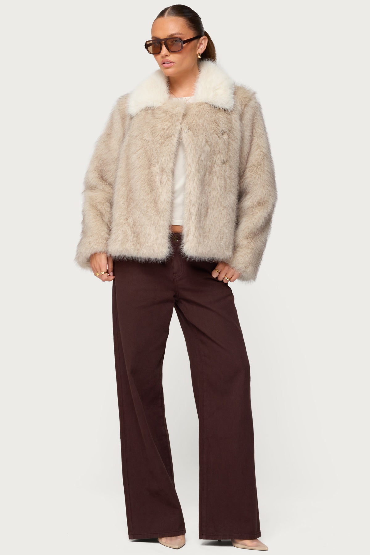 Contrast Collar Faux Fur Jacket - Image 5