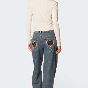 Leopard Heart Washed Jeans