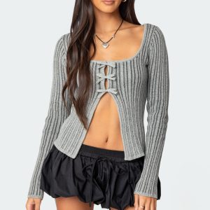 Bowtie Split Front Knit Top